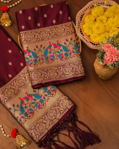 Indiehaat | Banarasi Lichi Silk Brocade Maroon Suit
