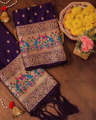 Indiehaat | Banarasi Lichi Silk Brocade Purple Suit