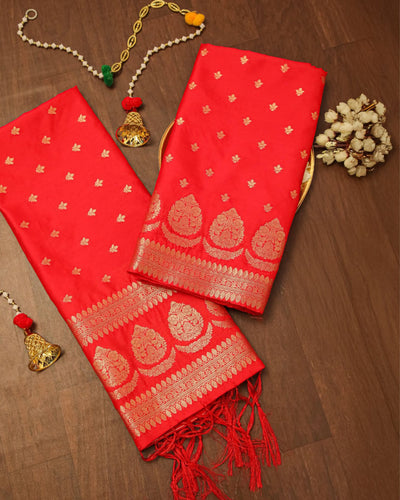 Indiehaat | Banarasi Lichi Silk Brocade Suit Orange