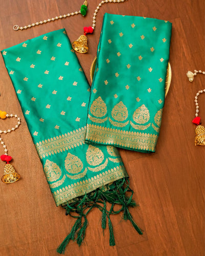 Indiehaat | Banarasi Lichi Silk Brocade Suit Green