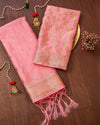 Indiehaat | Banarasi Brocade Weaving Lichi Silk Suit Pink