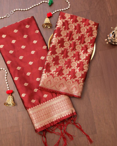 Indiehaat | Banarasi Brocade Weaving Lichi Silk Suit Brown