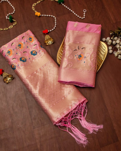 Indiehaat | Banarasi Lichi Silk Brocade Weaving Suit Pink