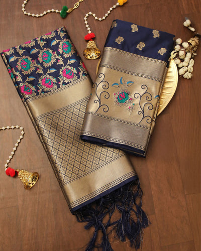 Indiehaat | Banarasi Lichi Silk Brocade Weaving Suit Blue