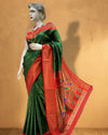 Indiehaat | Paithani Silk Meenakari Nath Buti Saree Green