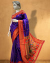 Indiehaat | Paithani Silk Meenakari Nath Buti Saree Blue