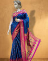 Indiehaat | Paithani Silk Meenakari Nath Buti Saree Blue