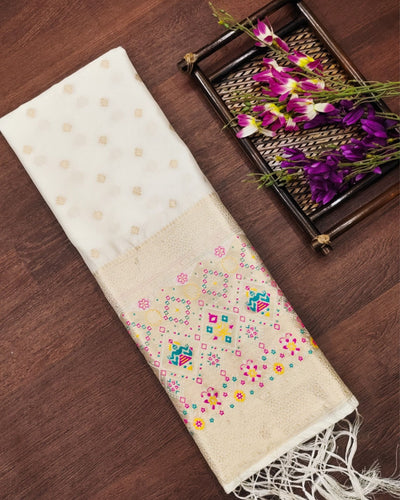 Indiehaat | Banarasi Lichi Silk Brocade Dupatta White