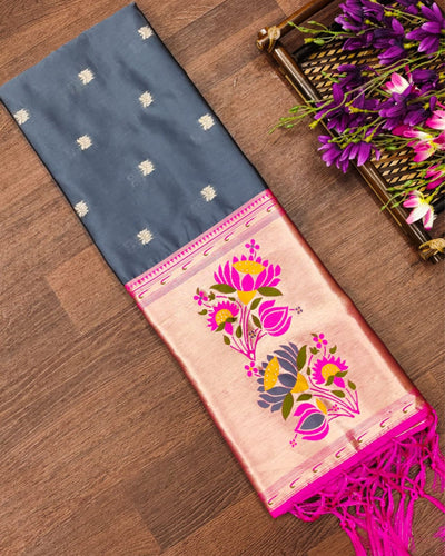 Indiehaat | Banarasi Lichi Silk Brocade Dupatta Gray