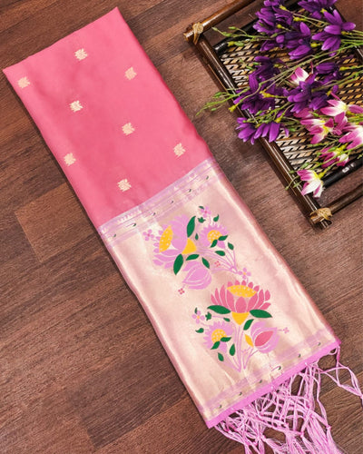 Indiehaat | Banarasi Lichi Silk Brocade Dupatta Pink