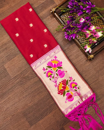 Indiehaat | Banarasi Lichi Silk Brocade Dupatta Red