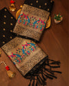 Indiehaat | Banarasi Lichi Silk Brocade Dupatta Black