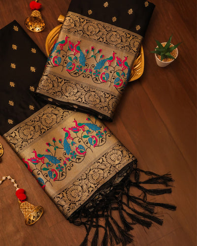 Indiehaat | Banarasi Lichi Silk Brocade Dupatta Black