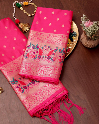 Indiehaat | Banarasi Lichi Silk Brocade Dupatta Pink