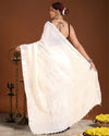 Indiehaat | Linen Hand Dyed Strped Pallu Saree White