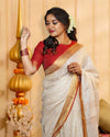 Indiehaat | Pure Linen Zari Weaving White Saree