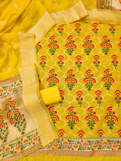 Indiehaat | Banarasi Cotton Banarasi Brocade Suit Yellow