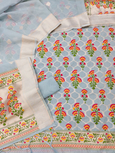 Indiehaat | Banarasi Cotton Banarasi Brocade Suit Blue