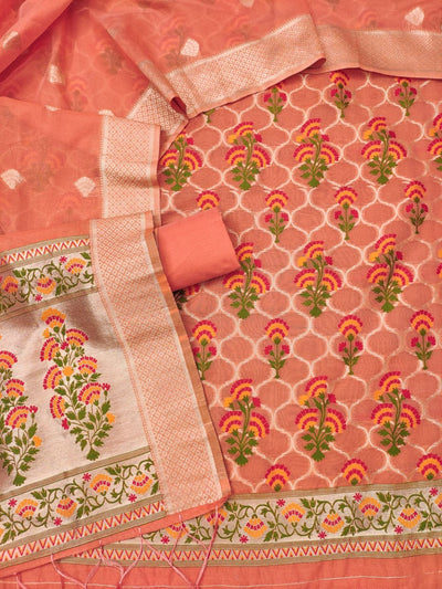 Indiehaat | Banarasi Cotton Banarasi Brocade Suit Peach