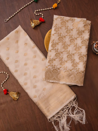 Indiehaat | Banarasi Silk Brocade Dupatta White