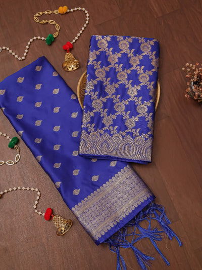 Indiehaat | Banarasi Silk Brocade Dupatta Blue