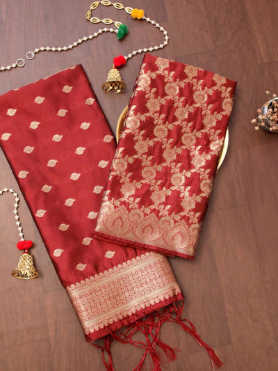 Indiehaat | Banarasi Silk Brocade Dupatta Red