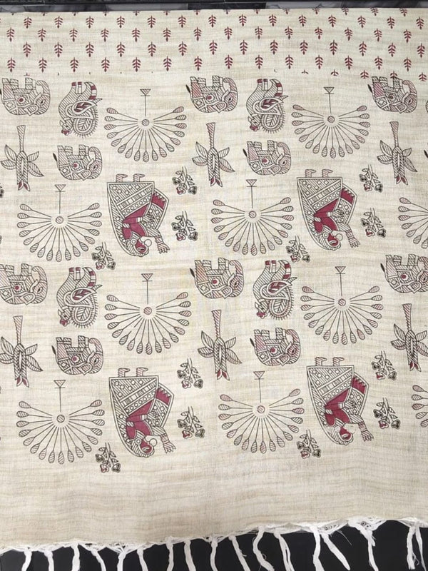 Indiehaat | Khadi Cotton Madhubani Suit Beige & Pink