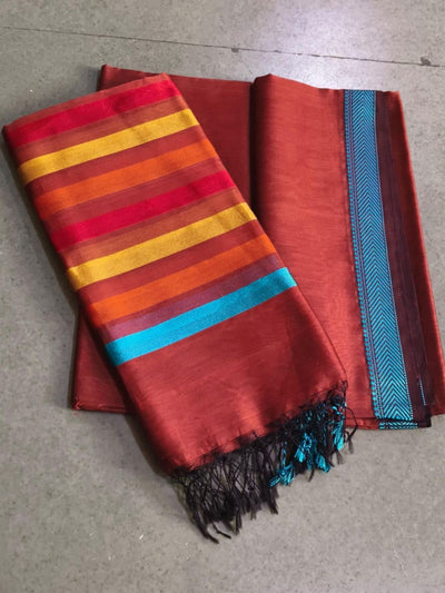 Indiehaat | Maheshwari Silk Cotton Border Suit Red