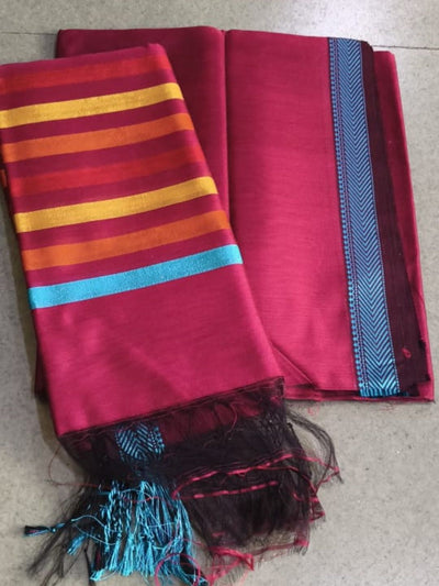 Indiehaat | Maheshwari Silk Cotton Border Suit Pink