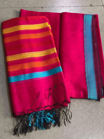 Indiehaat | Maheshwari Silk Cotton Border Suit Pink