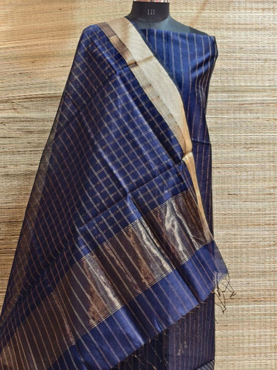Indiehaat | Maheshwari Silk Checks Design Suit Blue