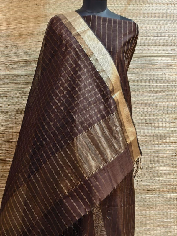 Indiehaat | Maheshwari Silk Checks Design Suit Brown