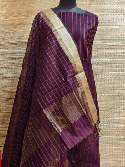 Indiehaat | Maheshwari Silk Checks Design Suit Purple
