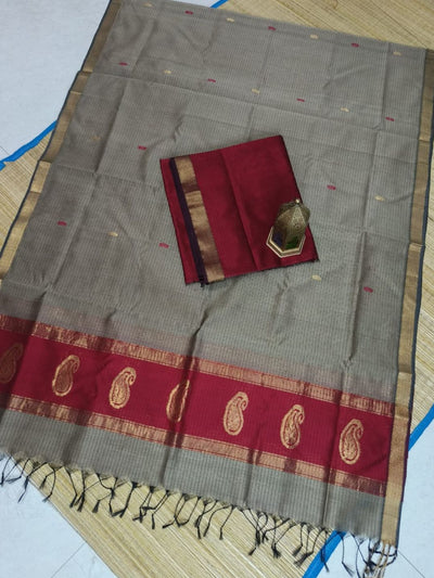 Indiehaat | Kairi Buta Maheshwari Silk Suit Maroon