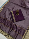 Indiehaat | Maheshwari Silk Zari Border Suit Violet