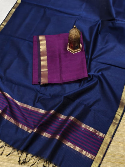 Indiehaat | Maheshwari Silk Zari Border Suit Violet