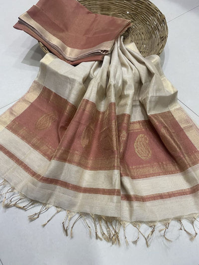 Indiehaat | Maheshwari Tissue Silk Zari Weaving Brown
