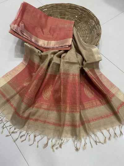 Indiehaat | Maheshwari Tissue Silk Zari Weaving Pink