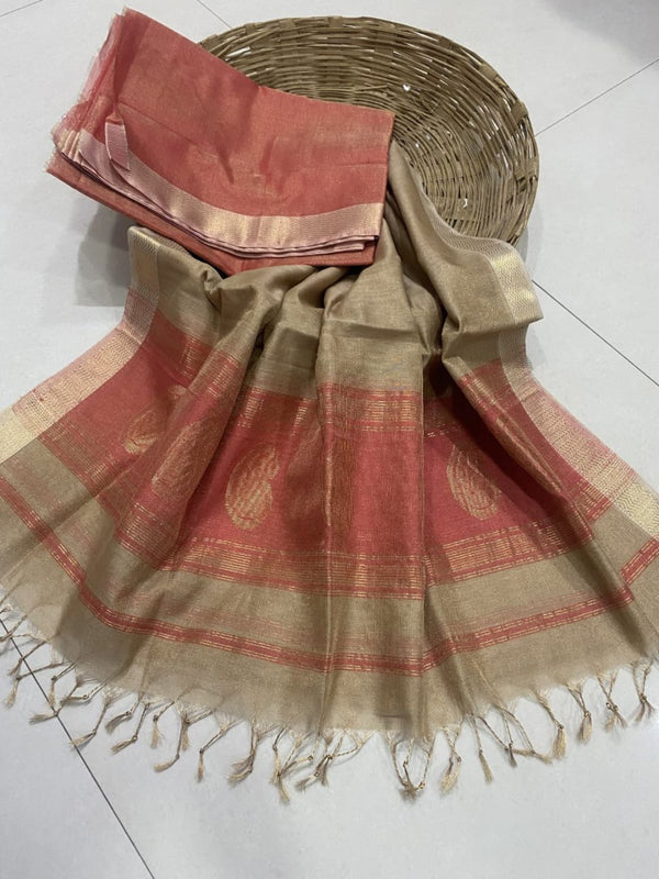 Indiehaat | Maheshwari Tissue Silk Zari Weaving Pink