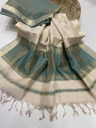 Indiehaat | Maheshwari Tissue Silk Zari Weaving Gray