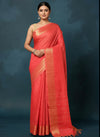 Indiehaat | Dupion Silk Hand Dyed Saree Red