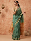 Indiehaat | Hand Dyed Kota Silk Dupion Stripe Saree Green