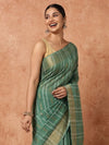 Indiehaat | Hand Dyed Kota Silk Dupion Stripe Saree Green
