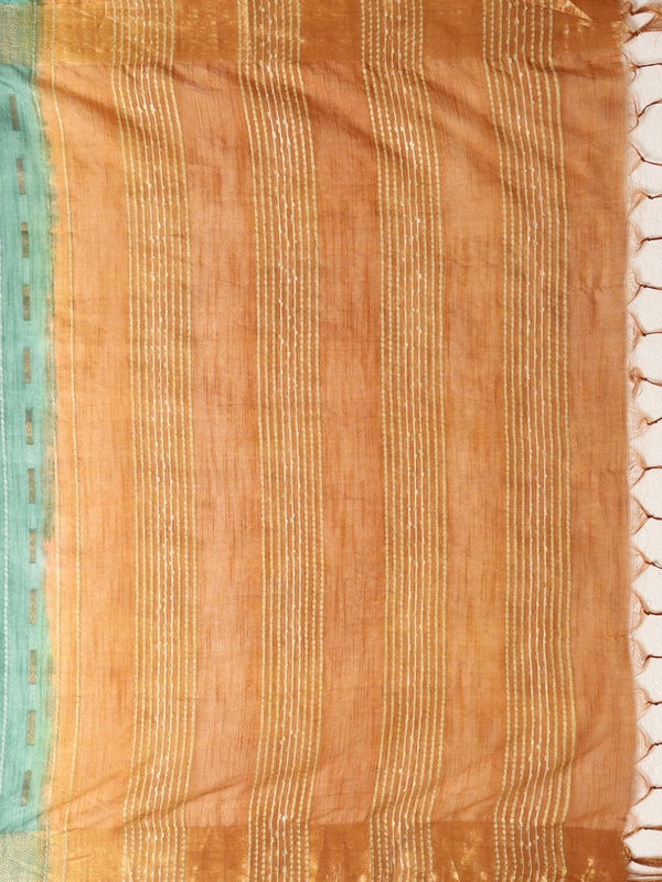 Indiehaat | Hand Dyed Kota Silk Dupion Stripe Saree Green