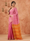 Indiehaat | Hand Dyed Kota Silk Dupion Stripe Saree Pink
