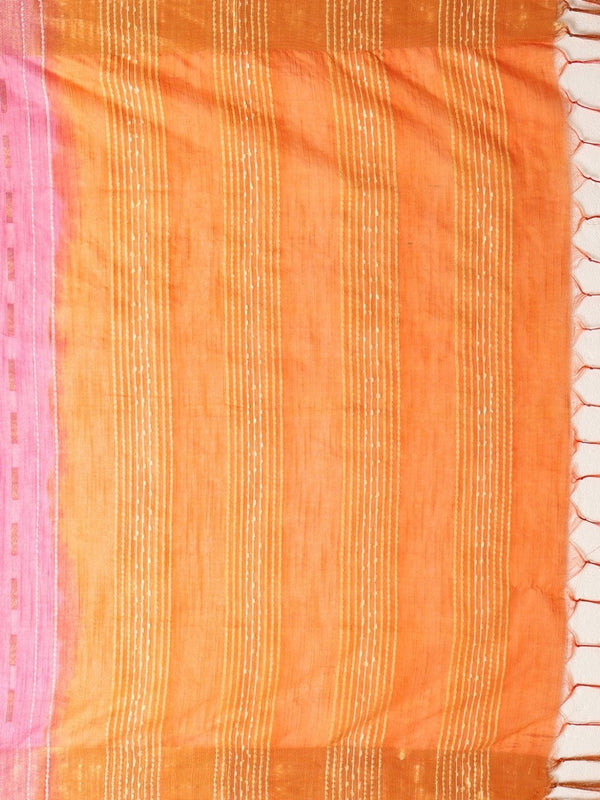 Indiehaat | Hand Dyed Kota Silk Dupion Stripe Saree Pink
