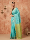Indiehaat | Hand Dyed Kota Silk Dupion Stripe Saree Blue