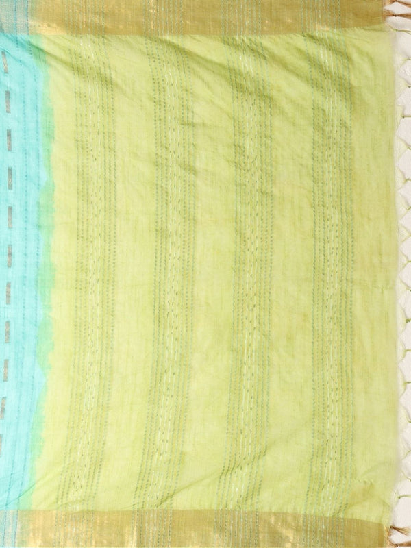 Indiehaat | Hand Dyed Kota Silk Dupion Stripe Saree Blue