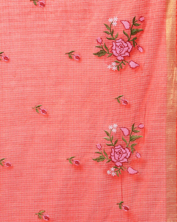 Indiehaat | Kota Silk Embroidered Saree Red
