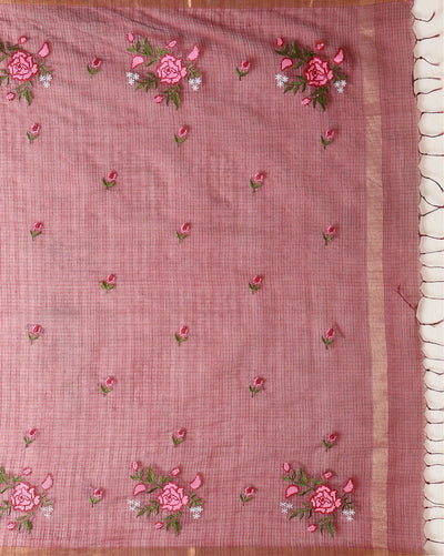Indiehaat | Kota Silk Embroidered Saree Brown